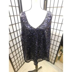 City Chic Sequin Cami Black V Neck Tank Top Size 18